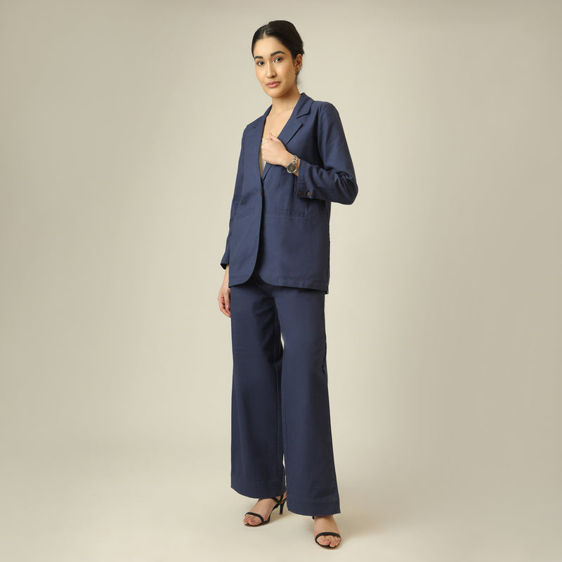 Bruna Linen 2 Piece Set Of Blazer & Pants - Navy