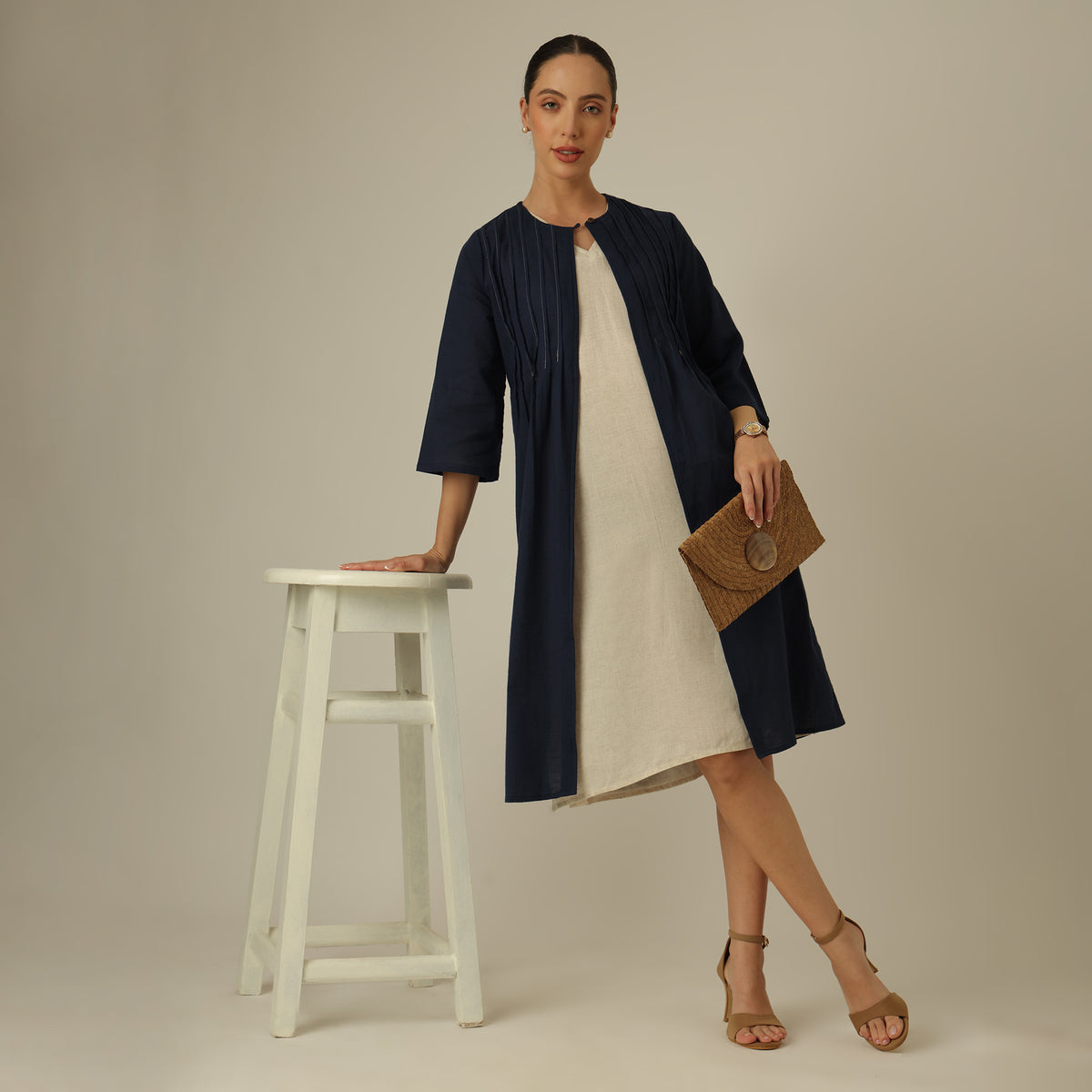 Willow Set Of 2 - Pintuck Overlay & Dress - Navy & Beige