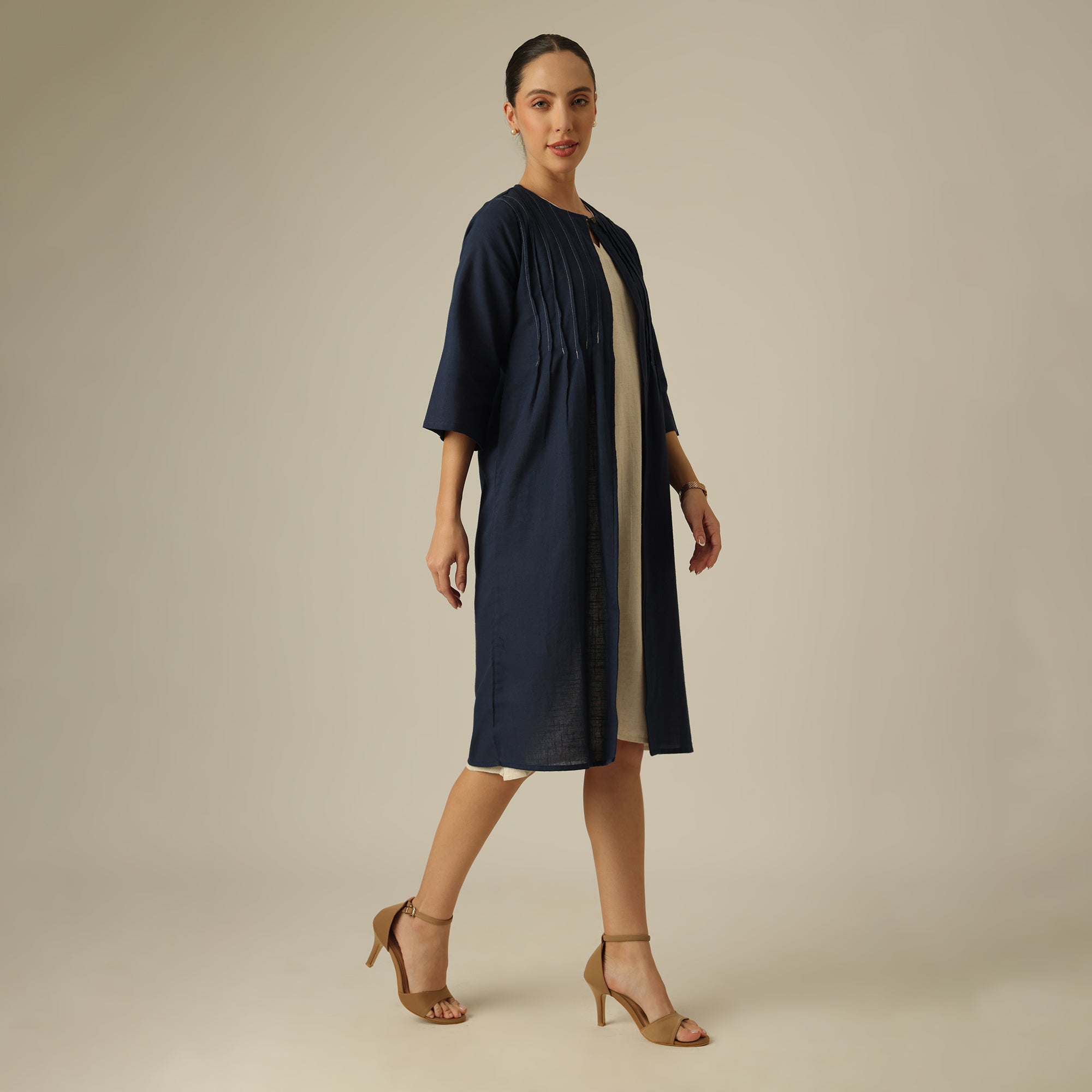 Willow Set Of 2 - Pintuck Overlay & Dress - Navy & Beige