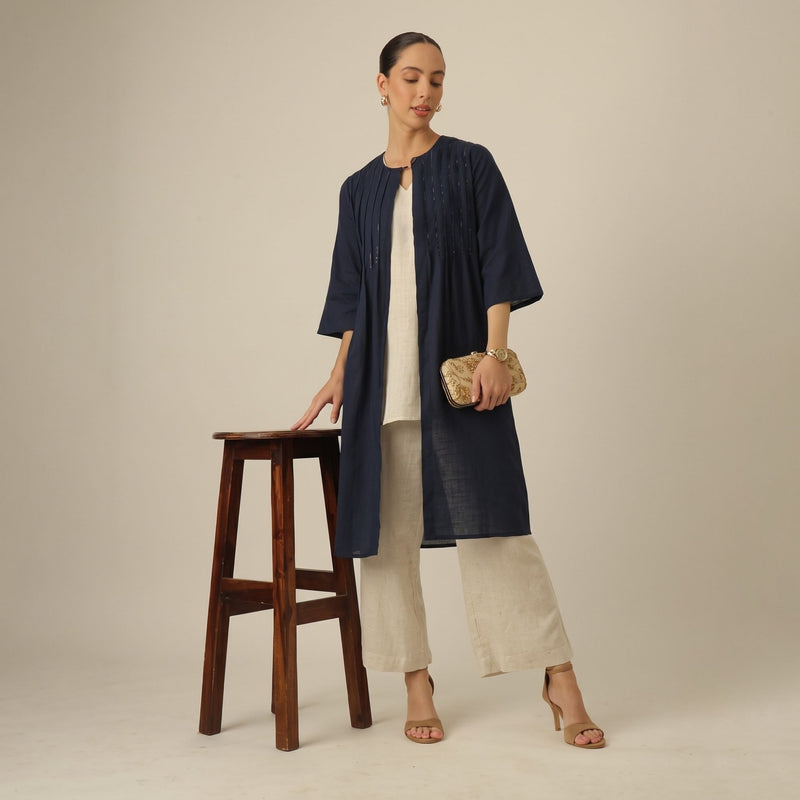 Willow Set of 3 - Overlay, Top & Pants - Navy & Beige