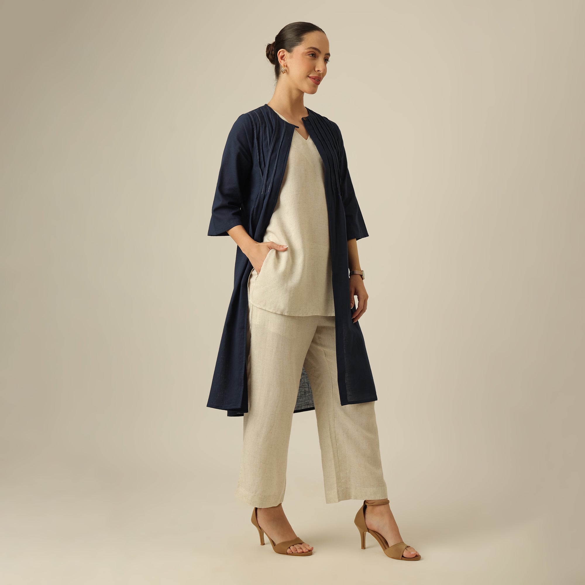 Willow Set of 3 - Overlay, Top & Pants - Navy & Beige