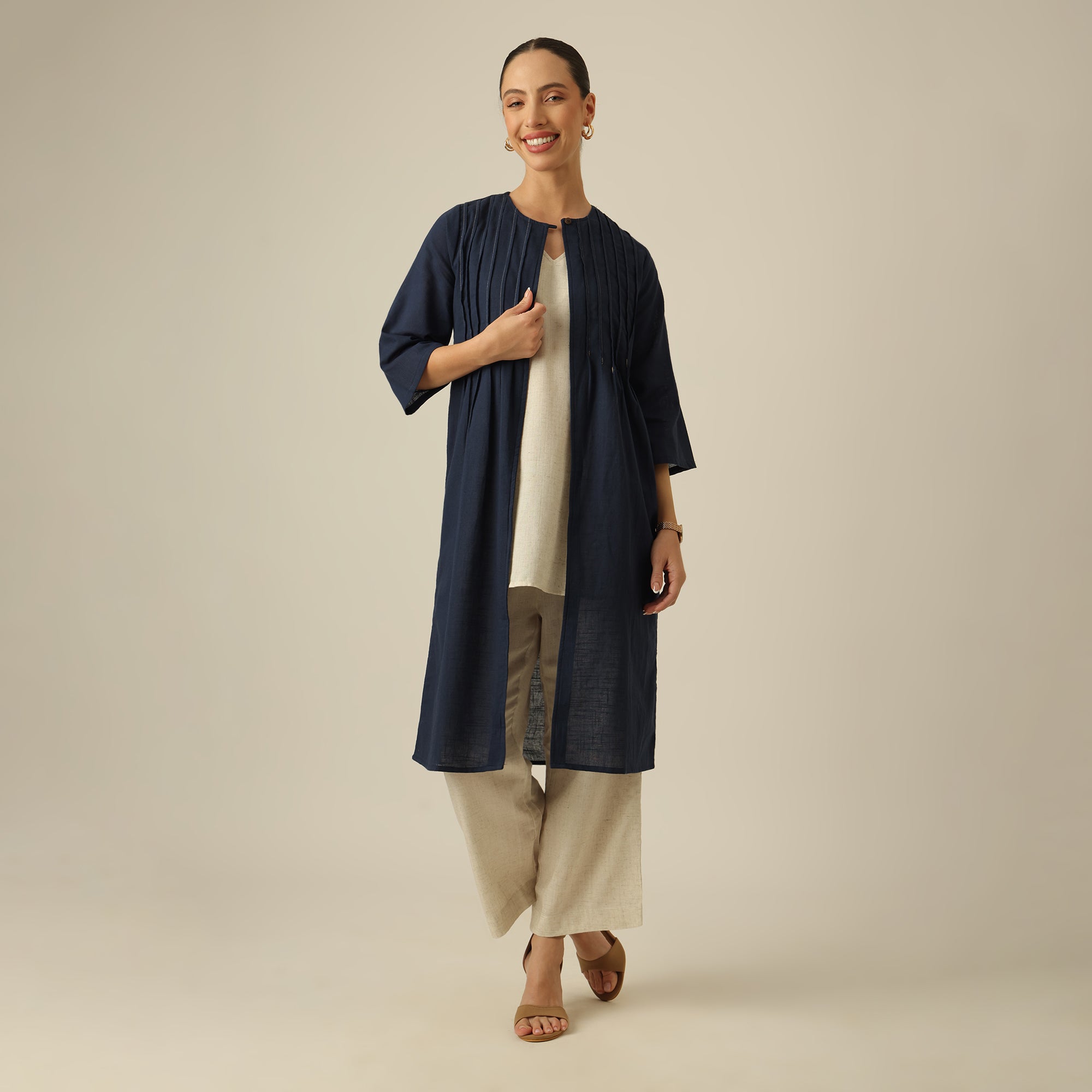 Willow Set of 3 - Overlay, Top & Pants - Navy & Beige