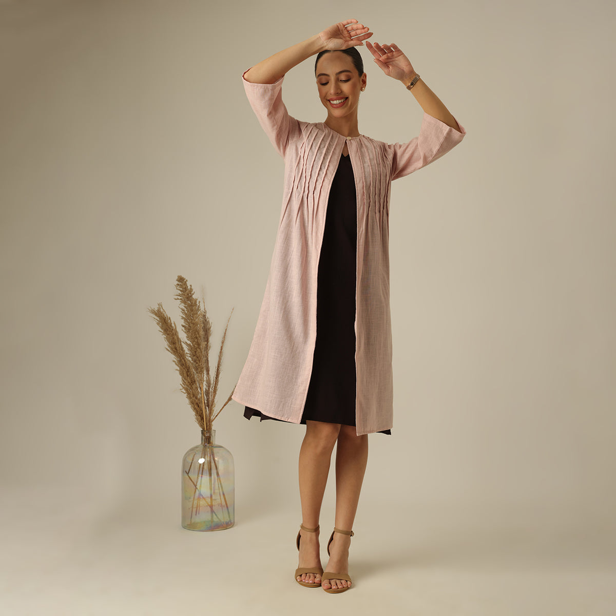 Willow Set Of 2 - Pintuck Overlay & Dress - Pink & Coffee Brown