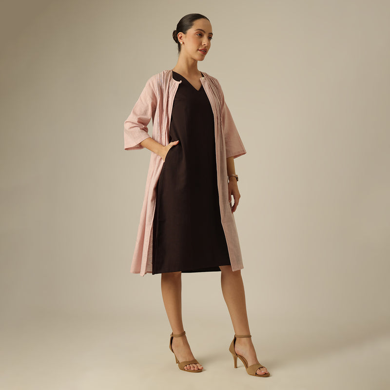 Willow Set Of 2 - Pintuck Overlay & Dress - Pink & Coffee Brown
