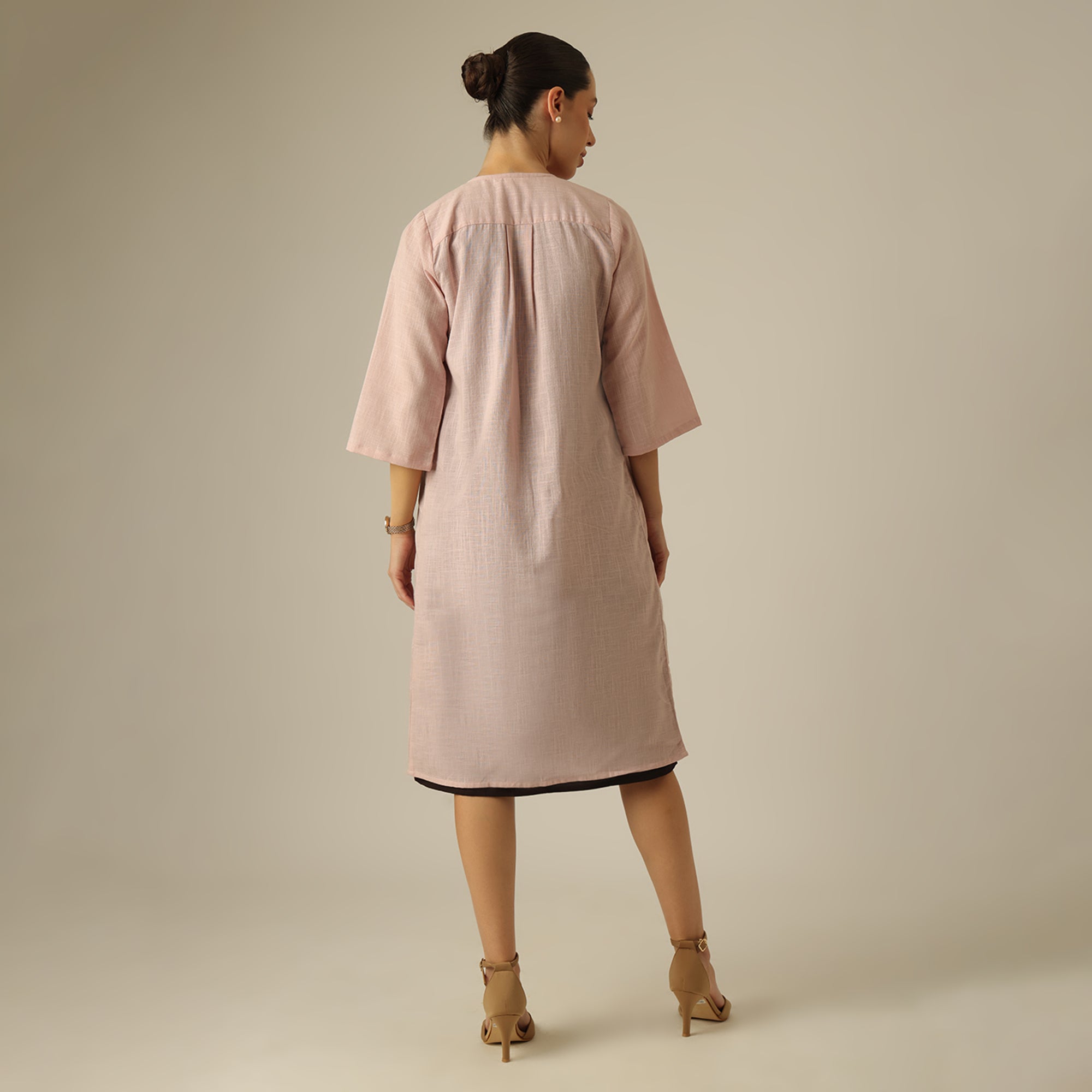 Willow Set Of 2 - Pintuck Overlay & Dress - Pink & Coffee Brown