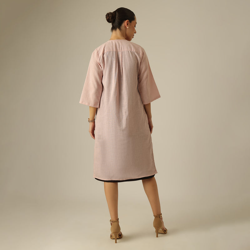 Willow Set Of 2 - Pintuck Overlay & Dress - Pink & Coffee Brown