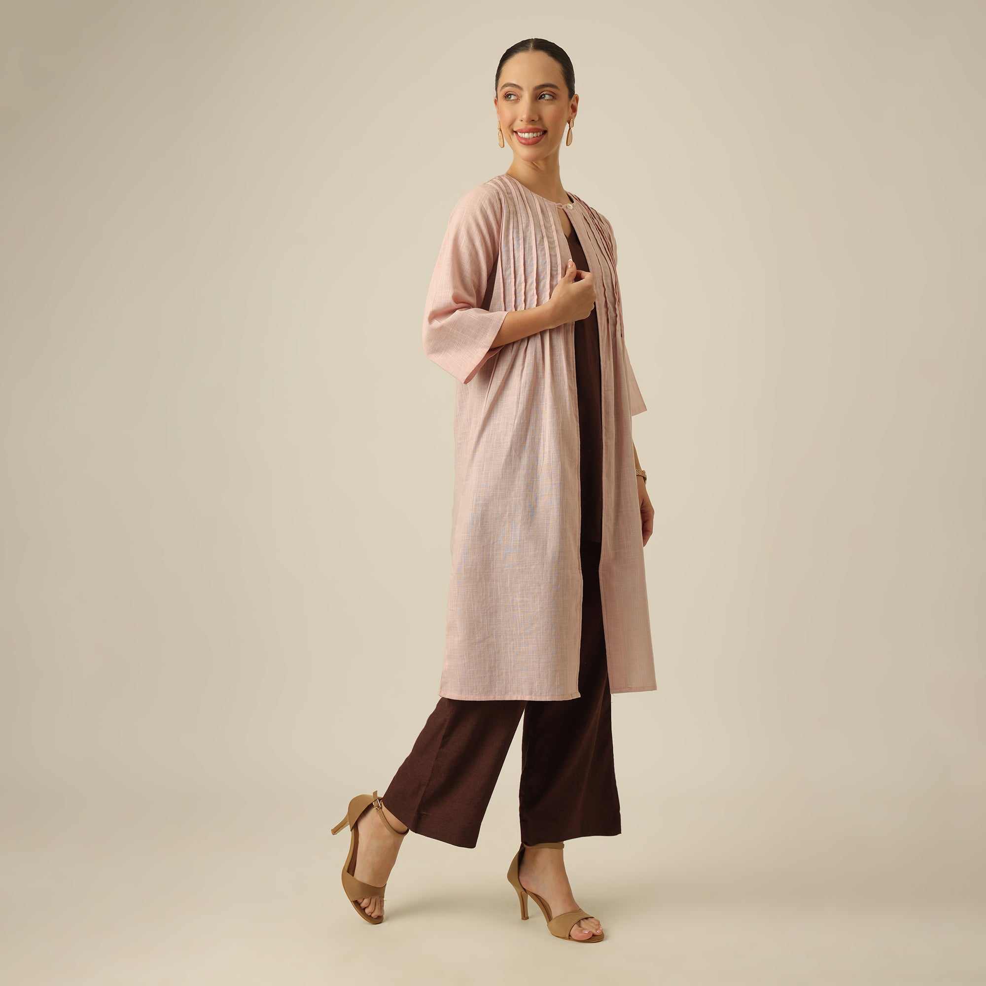 Willow Set of 3 - Overlay, Top & Pants - Pink & Coffee