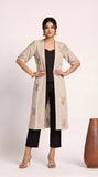 Long Overlay - Greige With Coffee Contrast Edging With Embroidery