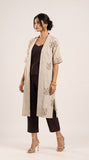 Long Overlay - Greige With Coffee Contrast Edging With Embroidery