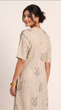 Long Overlay - Greige With Coffee Contrast Edging With Embroidery