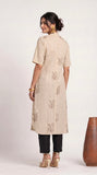 Long Overlay - Greige With Coffee Contrast Edging With Embroidery