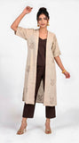 Ruth Set Of 3 - Overlay, Top & Pants - Greige & Coffee With Embroidery