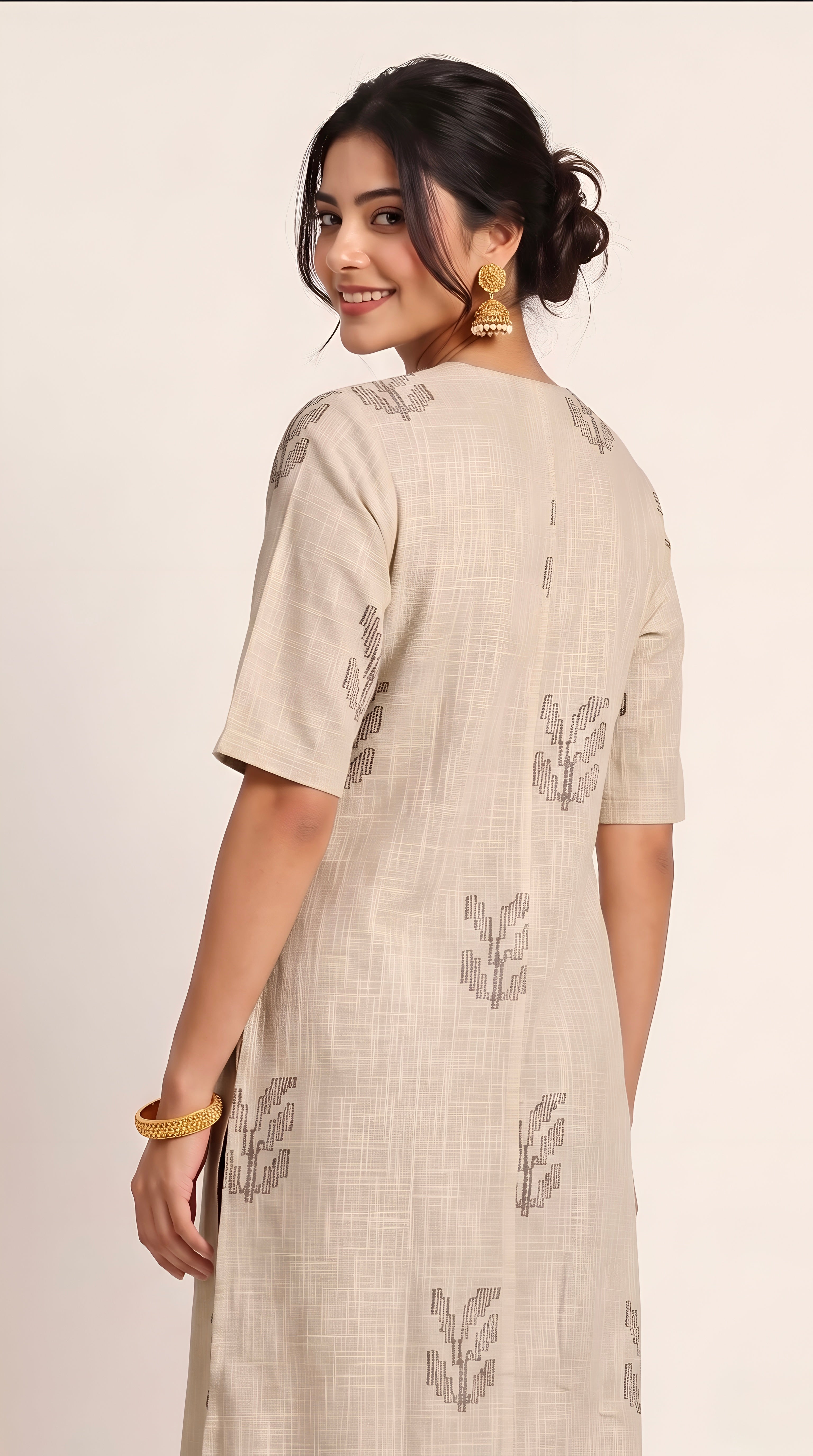 Ruth Set Of 3 - Overlay, Top & Pants - Greige & Coffee With Embroidery
