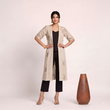 Ruth Set Of 3 - Overlay, Top & Pants - Greige & Coffee With Embroidery