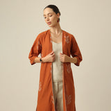 Long Overlay - Orange With Beige Contrast Edging With Embroidery