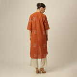 Long Overlay - Orange With Beige Contrast Edging With Embroidery