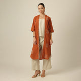Ruth Set Of 3 - Overlay, Top & Pants - Orange & Beige With Embroidery