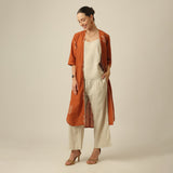 Ruth Set Of 3 - Overlay, Top & Pants - Orange & Beige With Embroidery