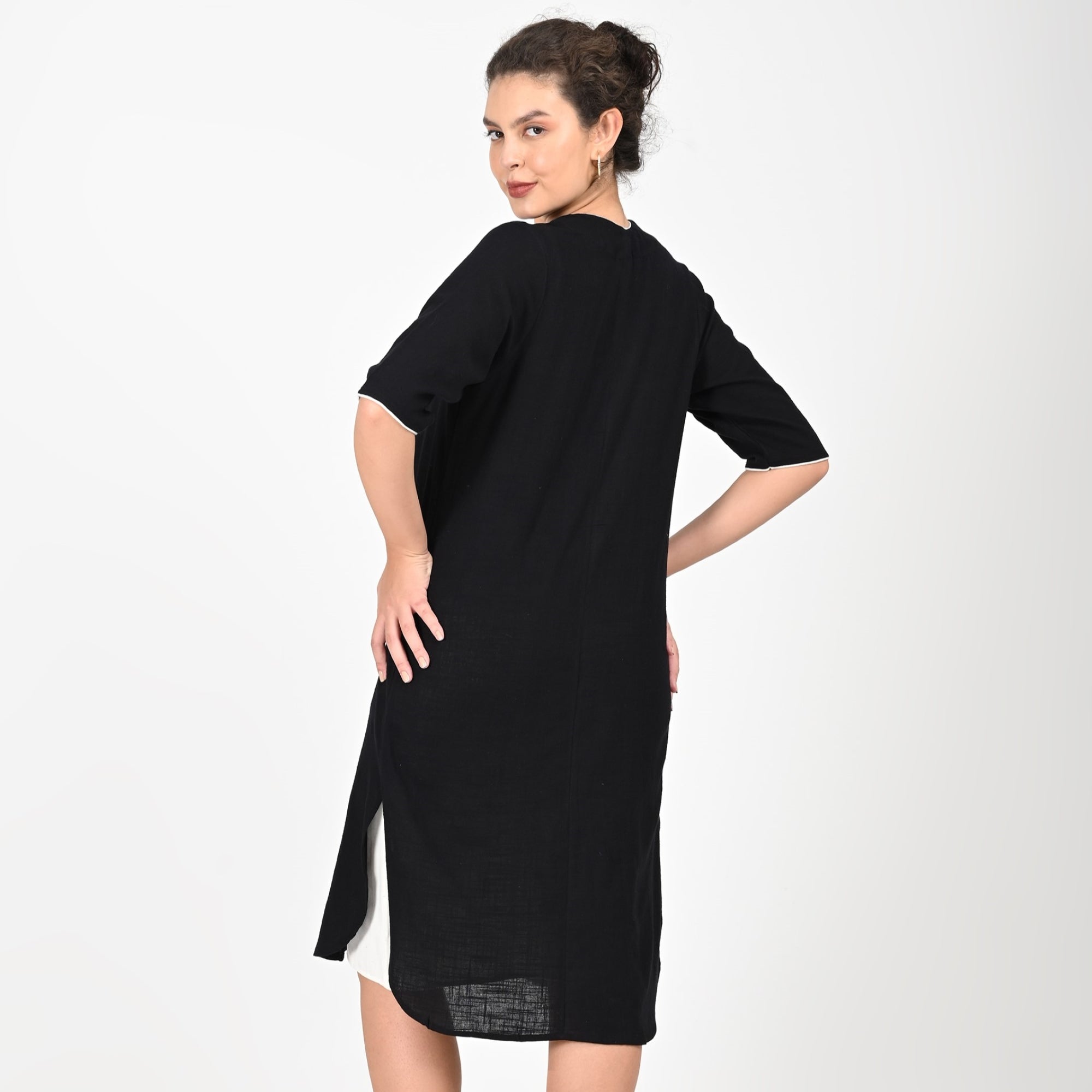 Long Overlay - Black With Ecru Contrast Edging