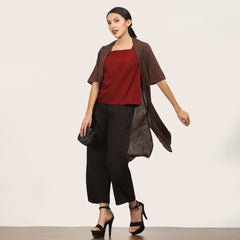 Ruth Set Of 3 - Overlay, Top & Pants - Coffee & Maroon