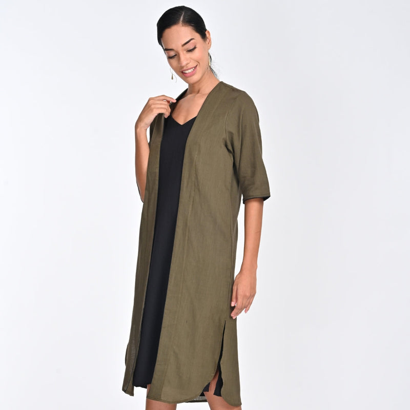 Long Overlay - Olive Green With Contrast Edging