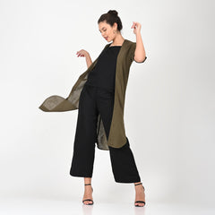 Ruth Set Of 3 - Overlay, Top & Pants - Olive & Black