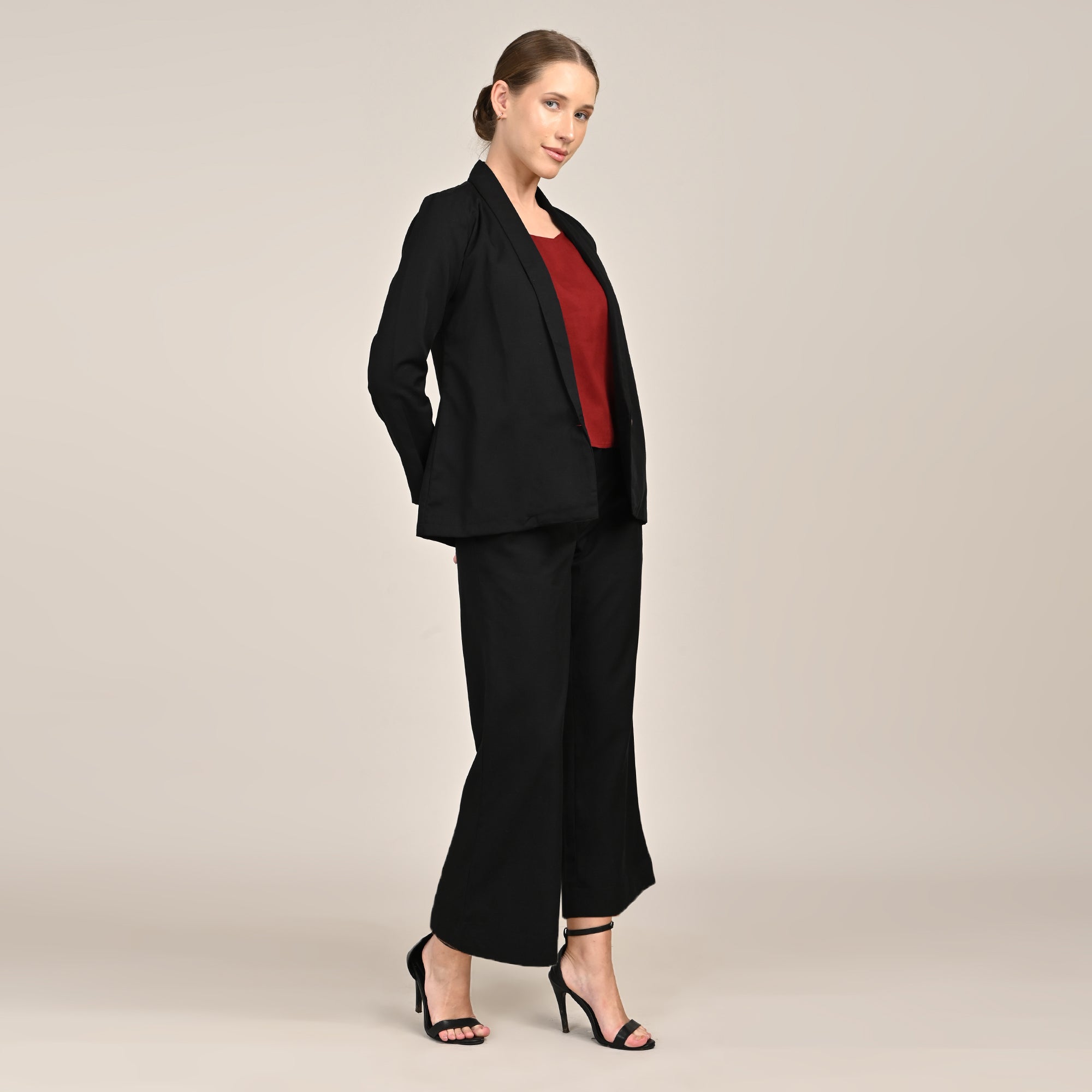Donna Set of 3 - Long Shirt, Inner & Pants - Black & Maroon