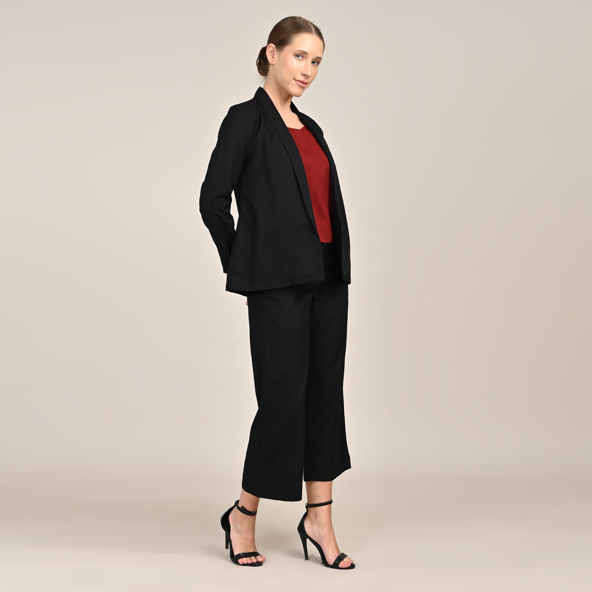 Donna Set of 3 - Long Shirt, Inner & Pants - Black & Maroon