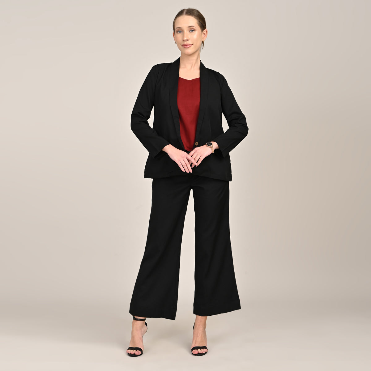 Donna Set of 3 - Long Shirt, Inner & Pants - Black & Maroon