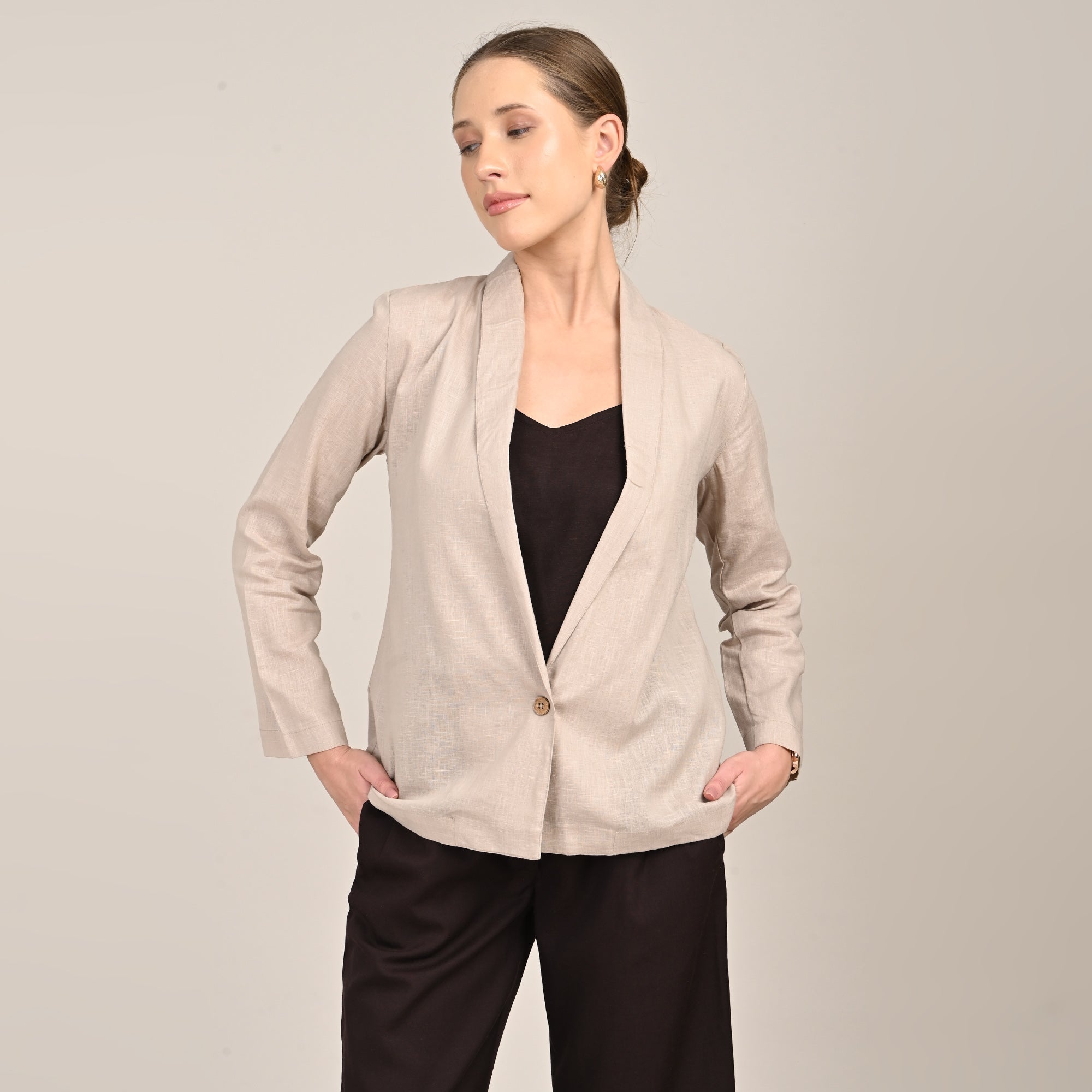 Donna Set of 3 - Long Shirt, Inner & Pants - Greige & Coffee