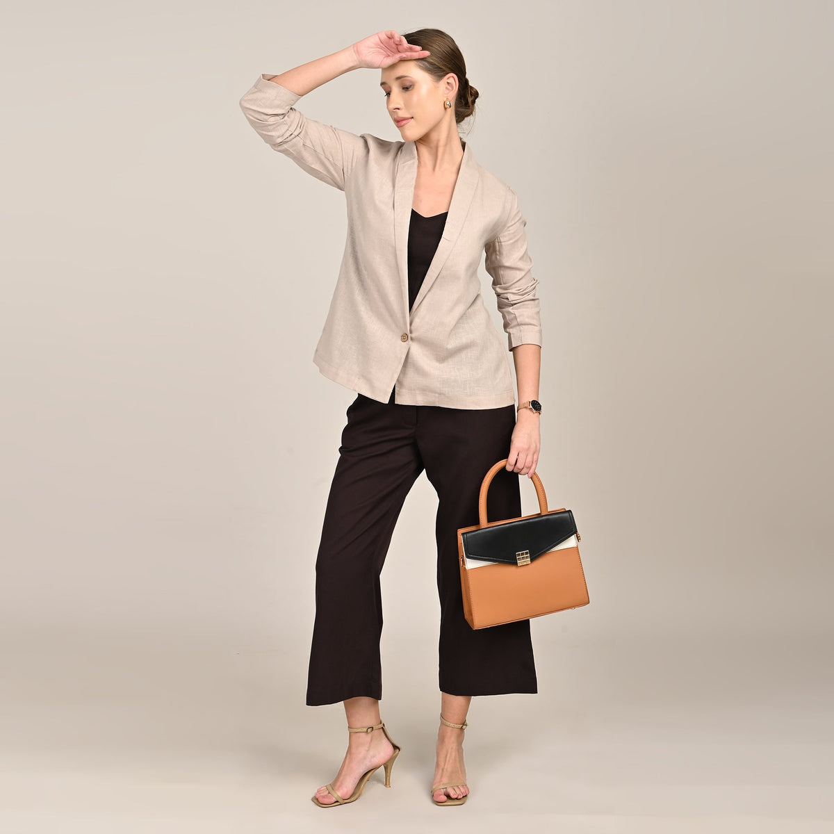 Donna Set of 3 - Long Shirt, Inner & Pants - Greige & Coffee