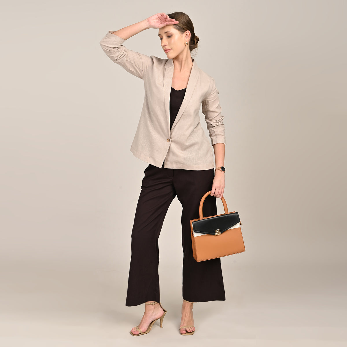Donna Set of 3 - Long Shirt, Inner & Pants - Greige & Coffee