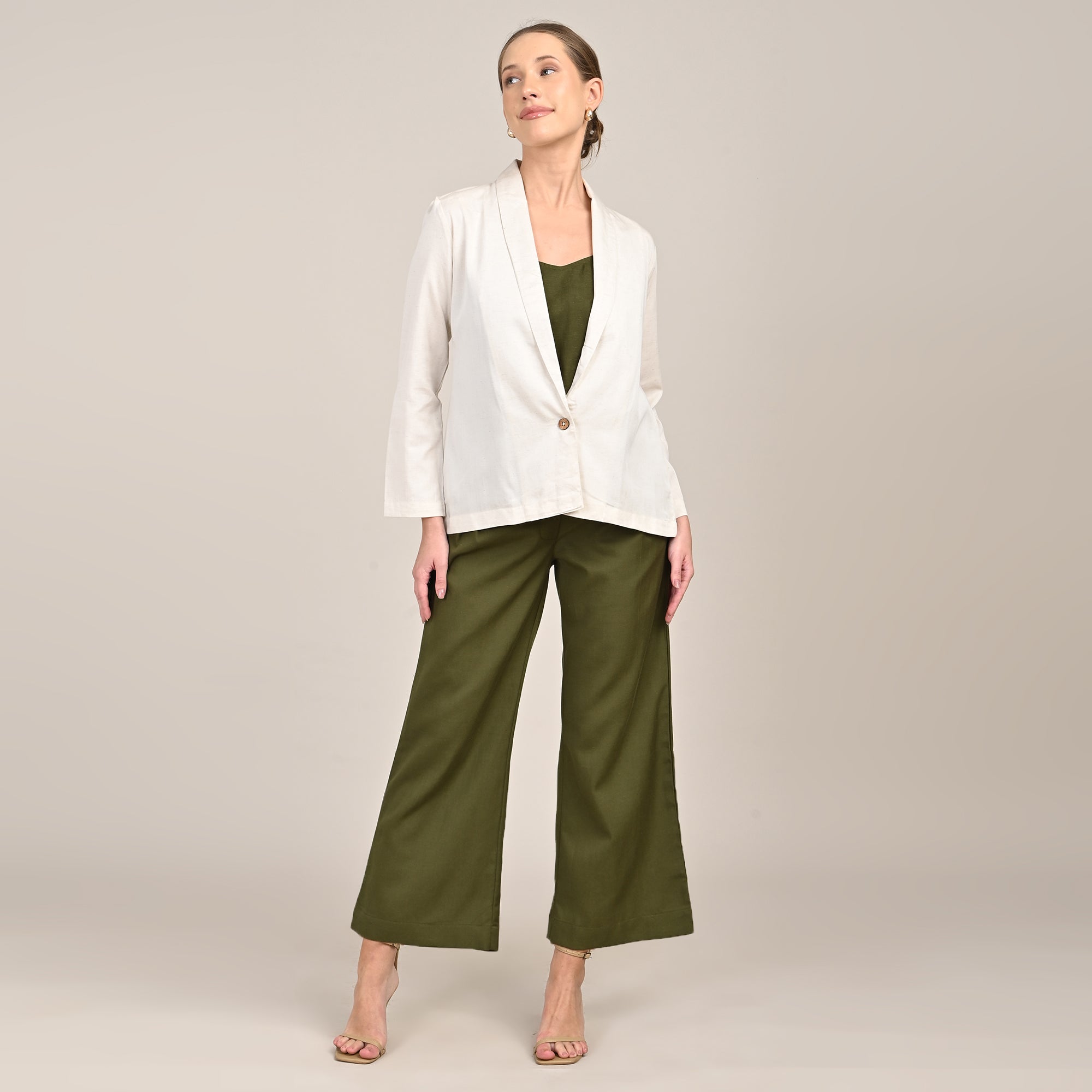 Donna Set of 3 - Long Shirt, Inner & Pants - Ecru & Olive