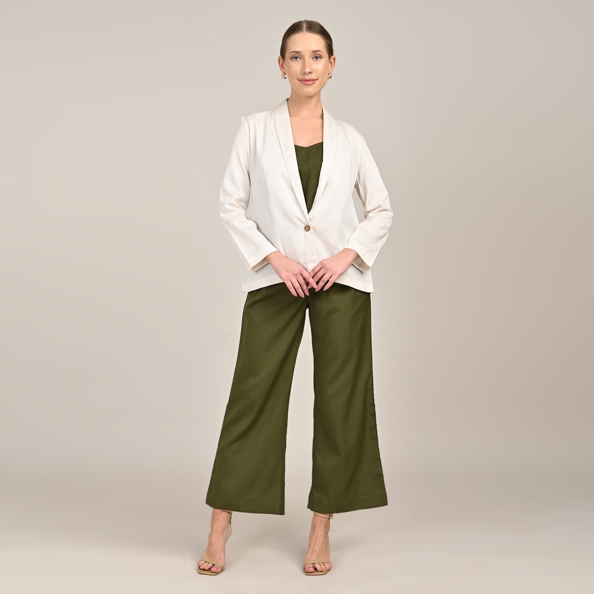 Donna Set of 3 - Long Shirt, Inner & Pants - Ecru & Olive
