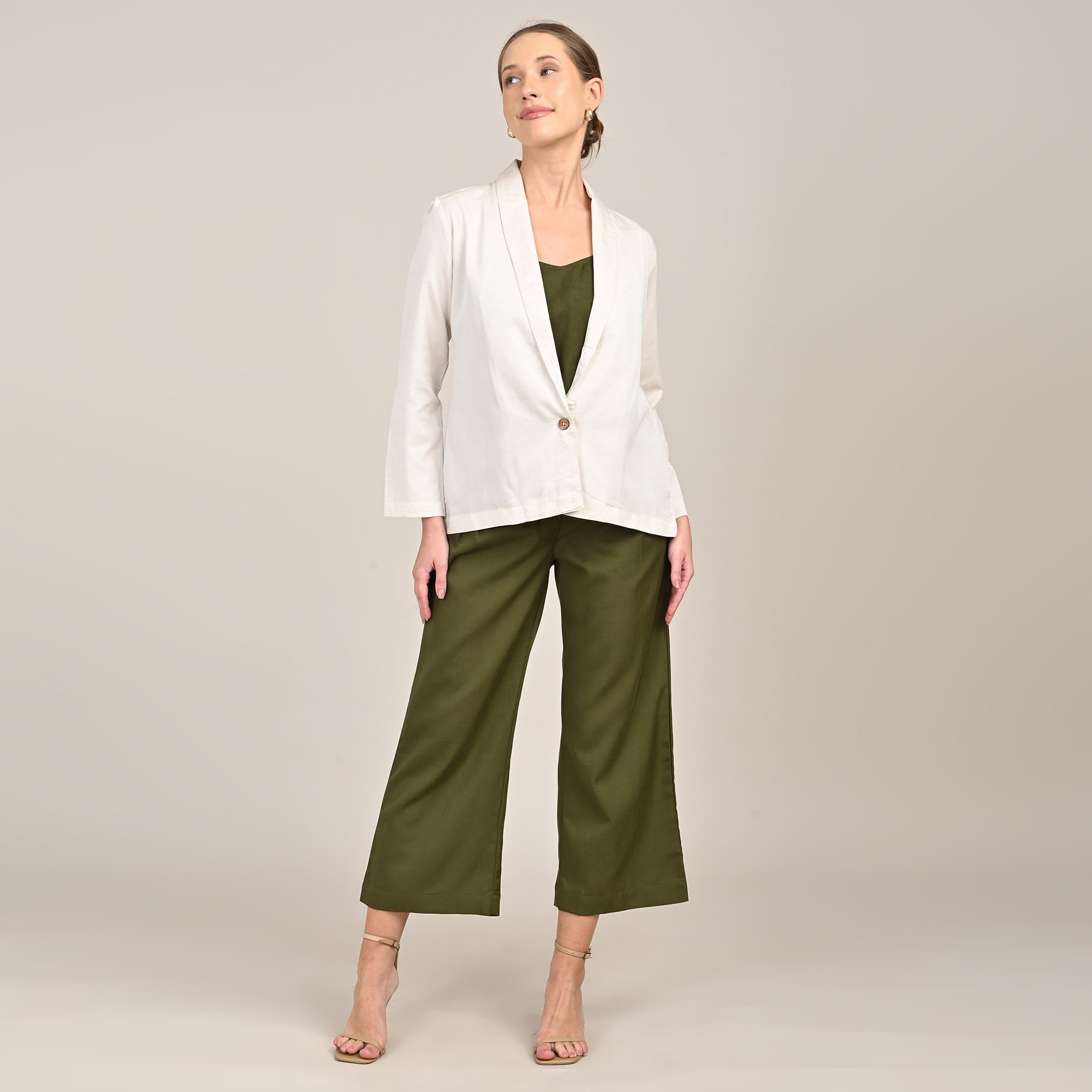 Donna Set of 3 - Long Shirt, Inner & Pants - Ecru & Olive