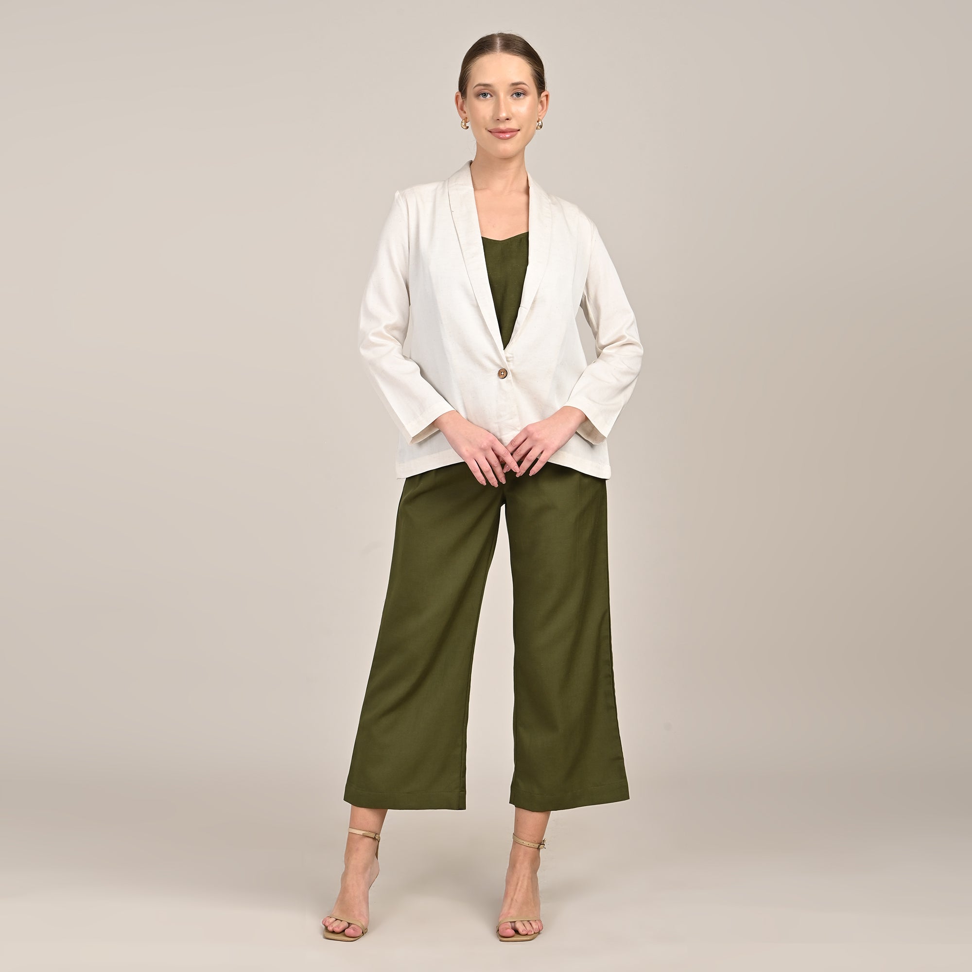 Donna Set of 3 - Long Shirt, Inner & Pants - Ecru & Olive