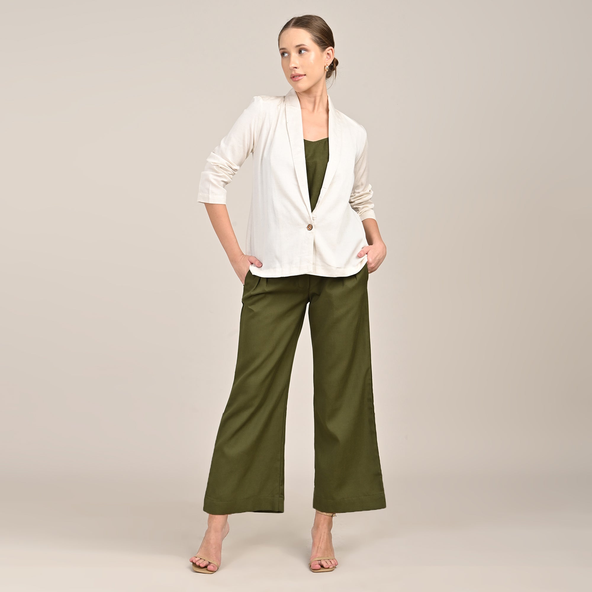 Donna Set of 3 - Long Shirt, Inner & Pants - Ecru & Olive
