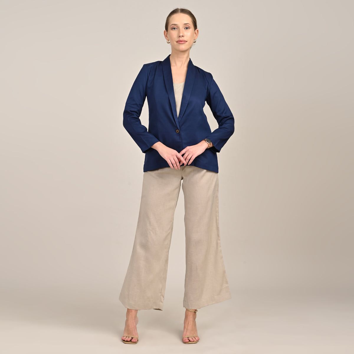 Donna Set of 3 - Long Shirt, Inner & Pants - Navy & Greige
