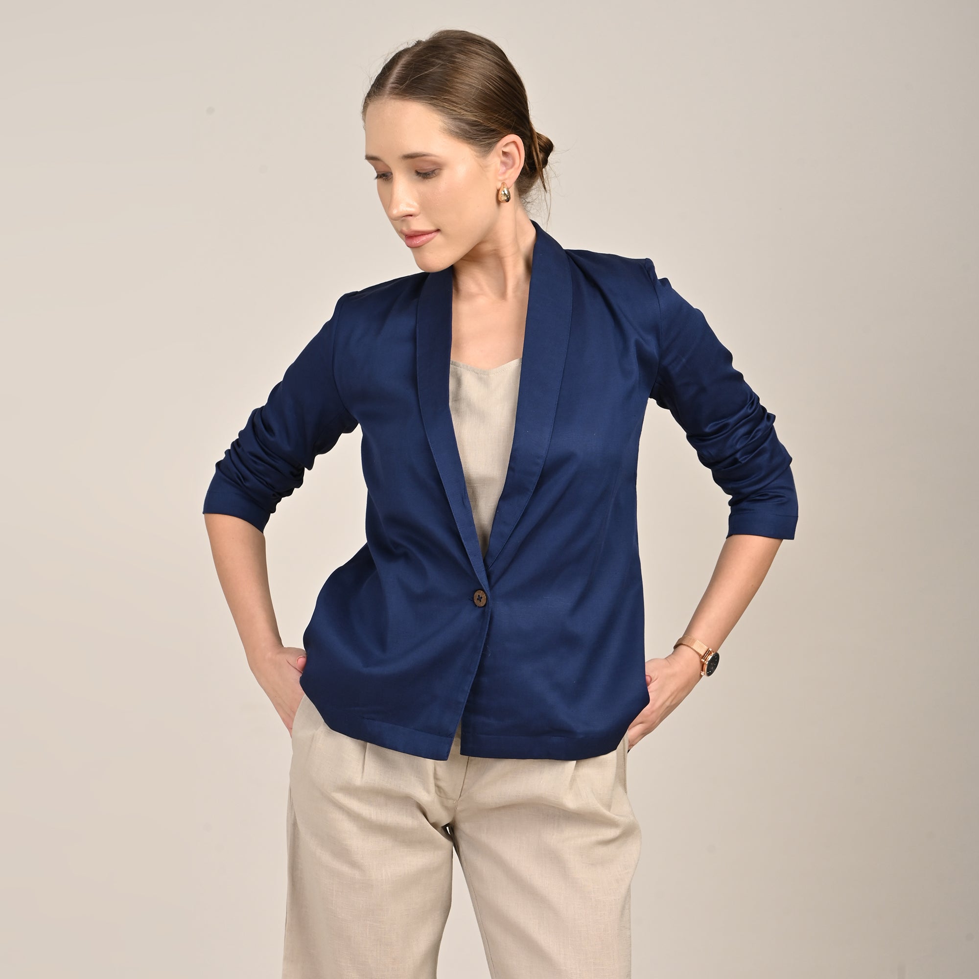 Donna Set of 3 - Long Shirt, Inner & Pants - Navy & Greige