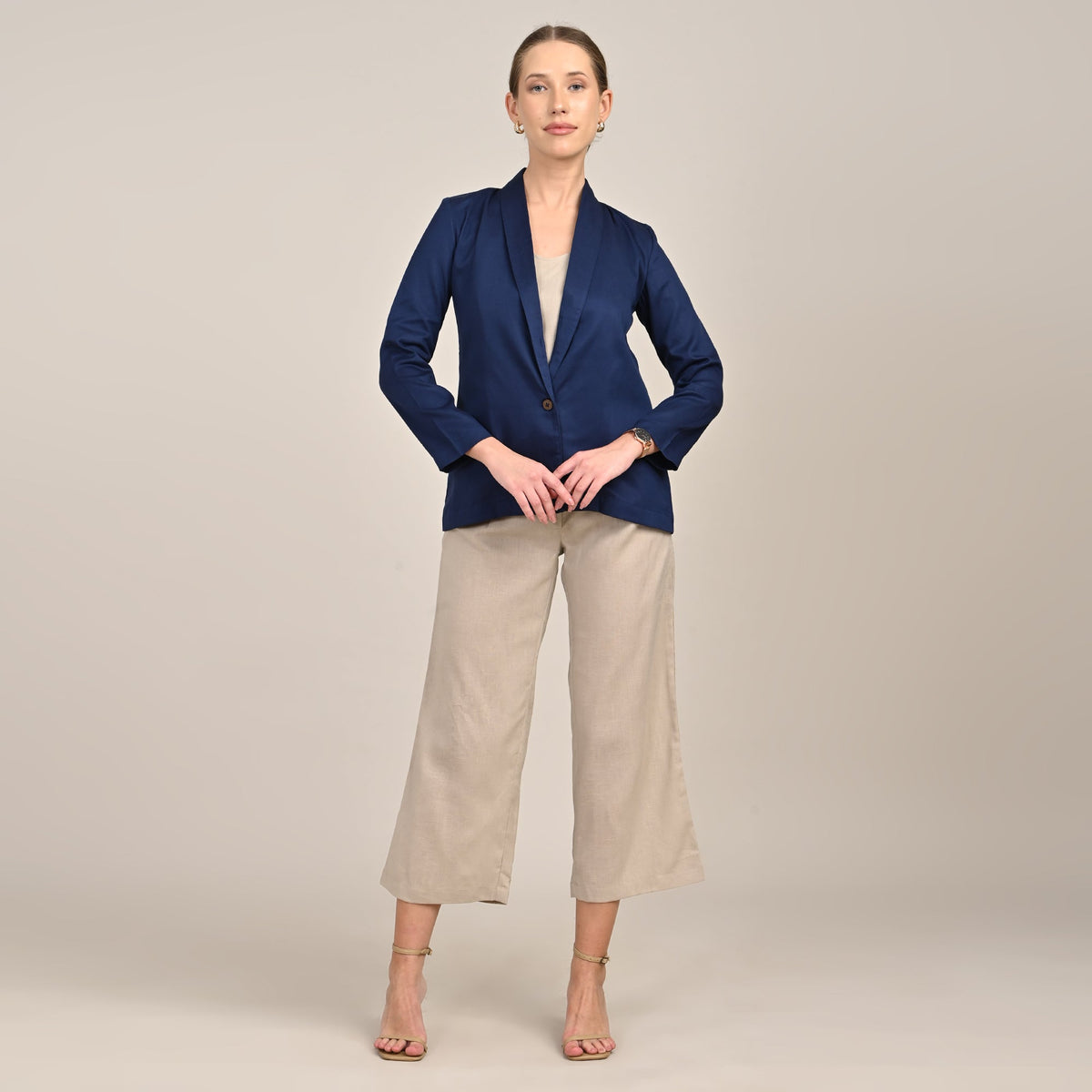 Donna Set of 3 - Long Shirt, Inner & Pants - Navy & Greige