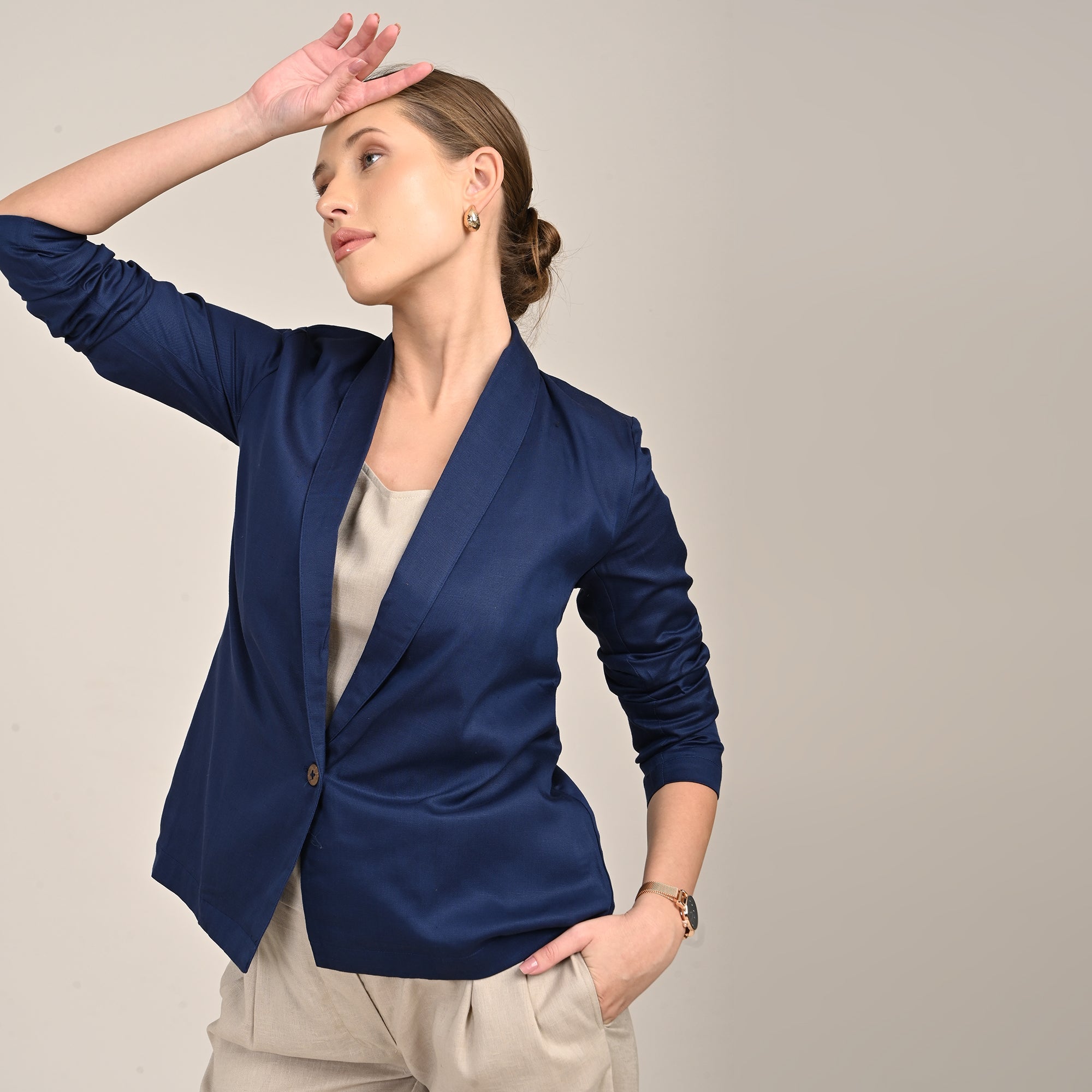 Donna Set of 3 - Long Shirt, Inner & Pants - Navy & Greige