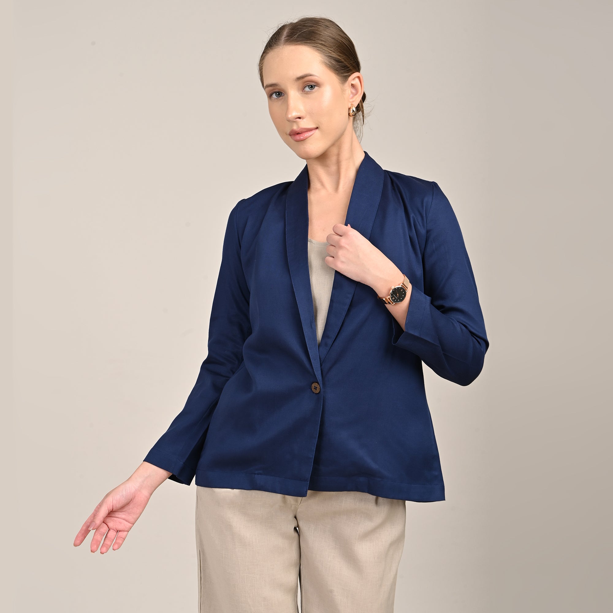 Donna Set of 3 - Long Shirt, Inner & Pants - Navy & Greige