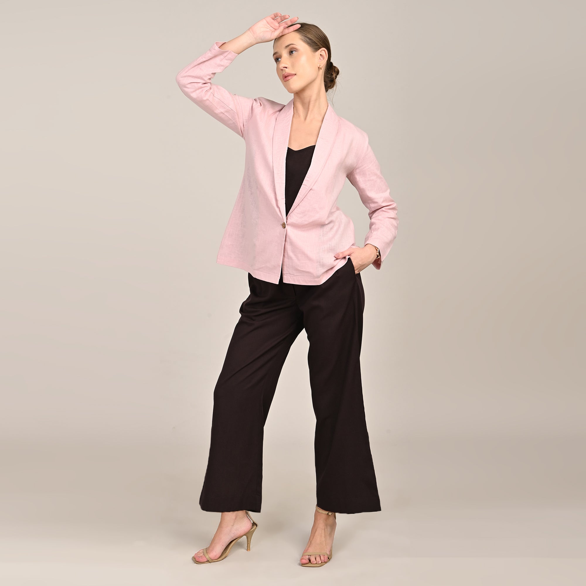 Donna Set of 3 - Long Shirt, Inner & Pants - Pink & Coffee