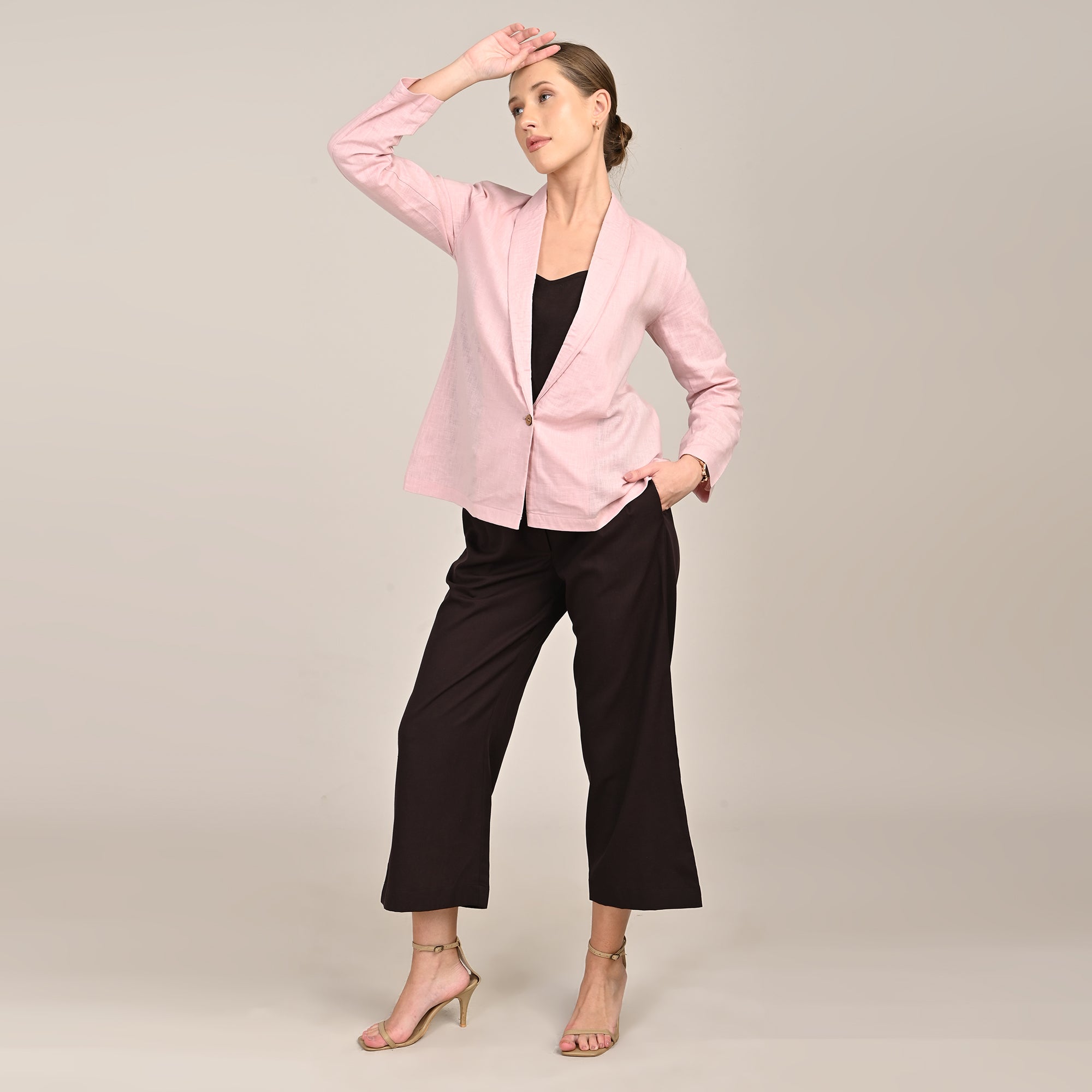 Donna Set of 3 - Long Shirt, Inner & Pants - Pink & Coffee
