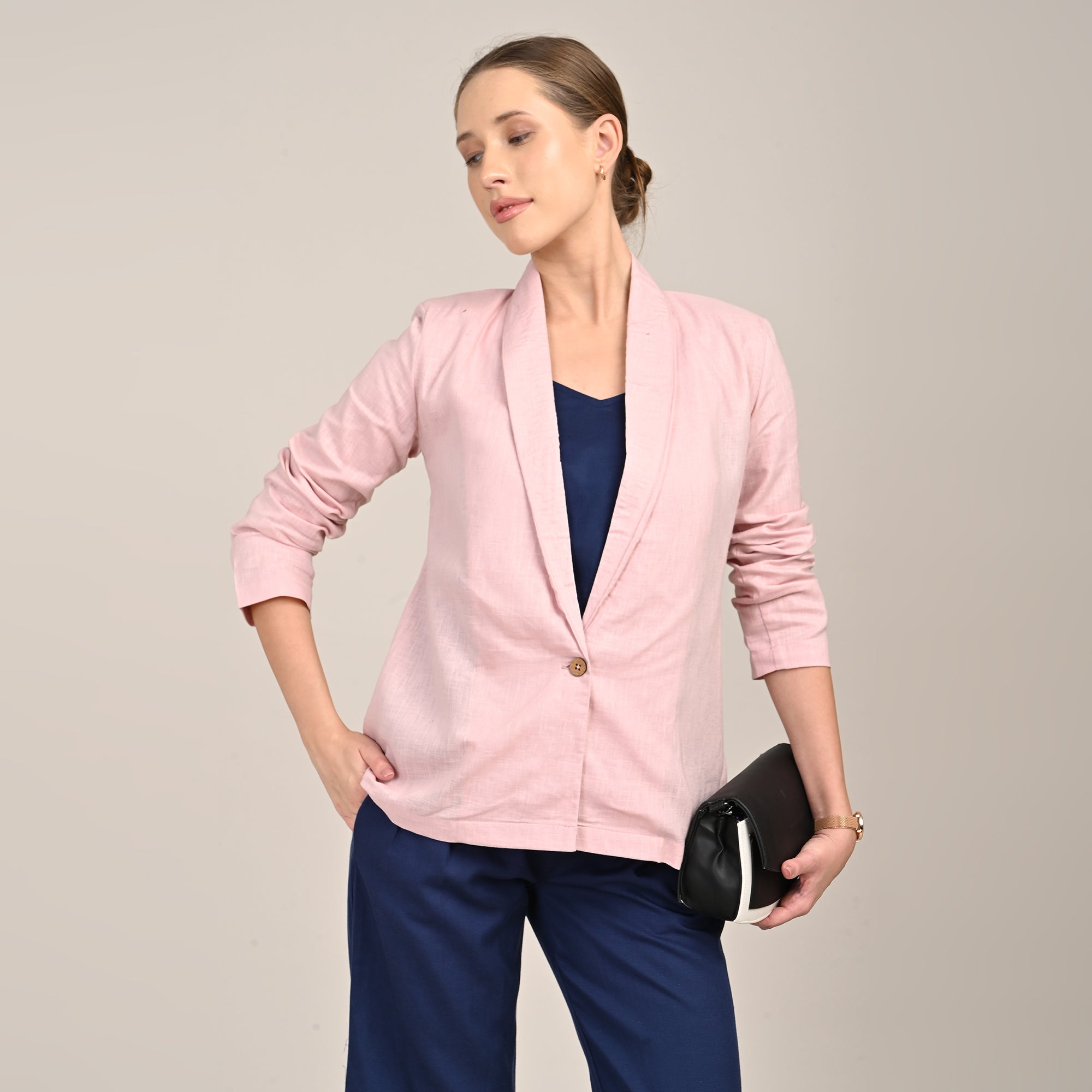Donna Set of 3 - Long Shirt, Inner & Pants - Pink & Navy