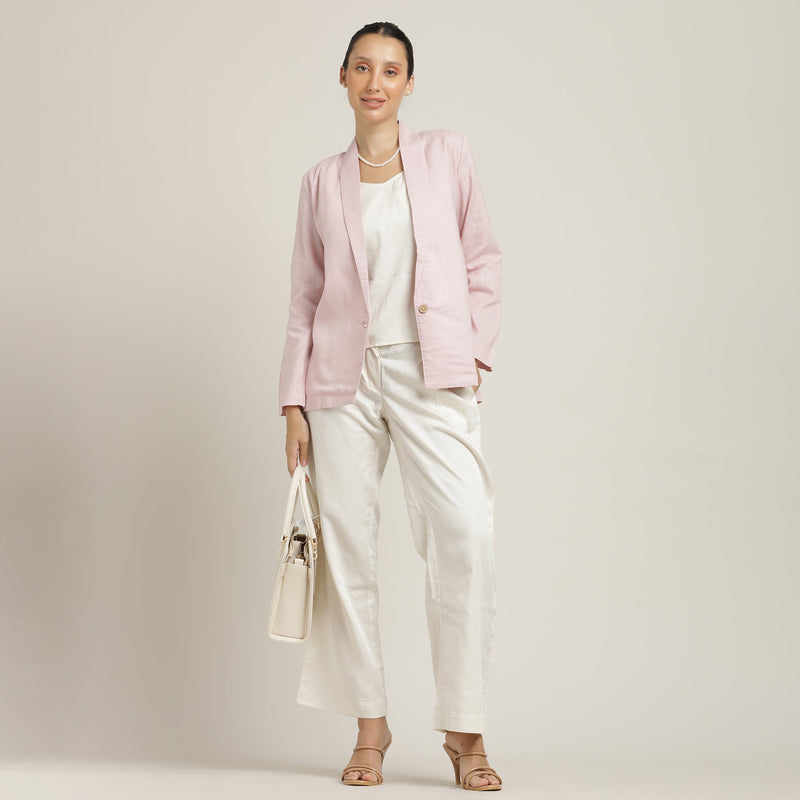 Donna 3-Piece Blazer Suit Set - Pastel Pink & Ecru