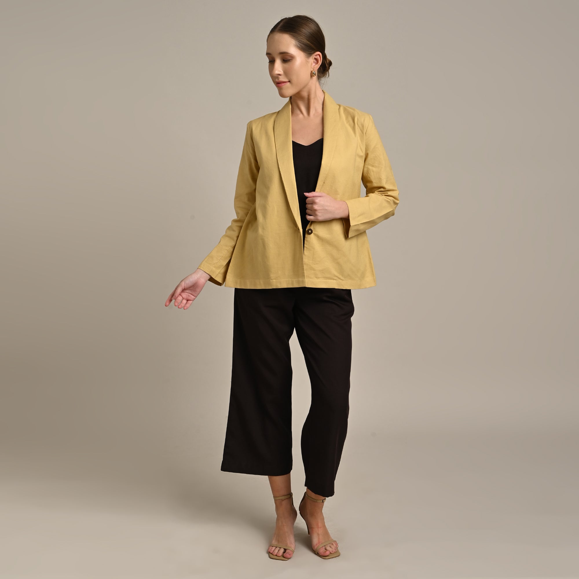 Donna Set of 3 - Long Shirt, Inner & Pants - Yellow & Coffee