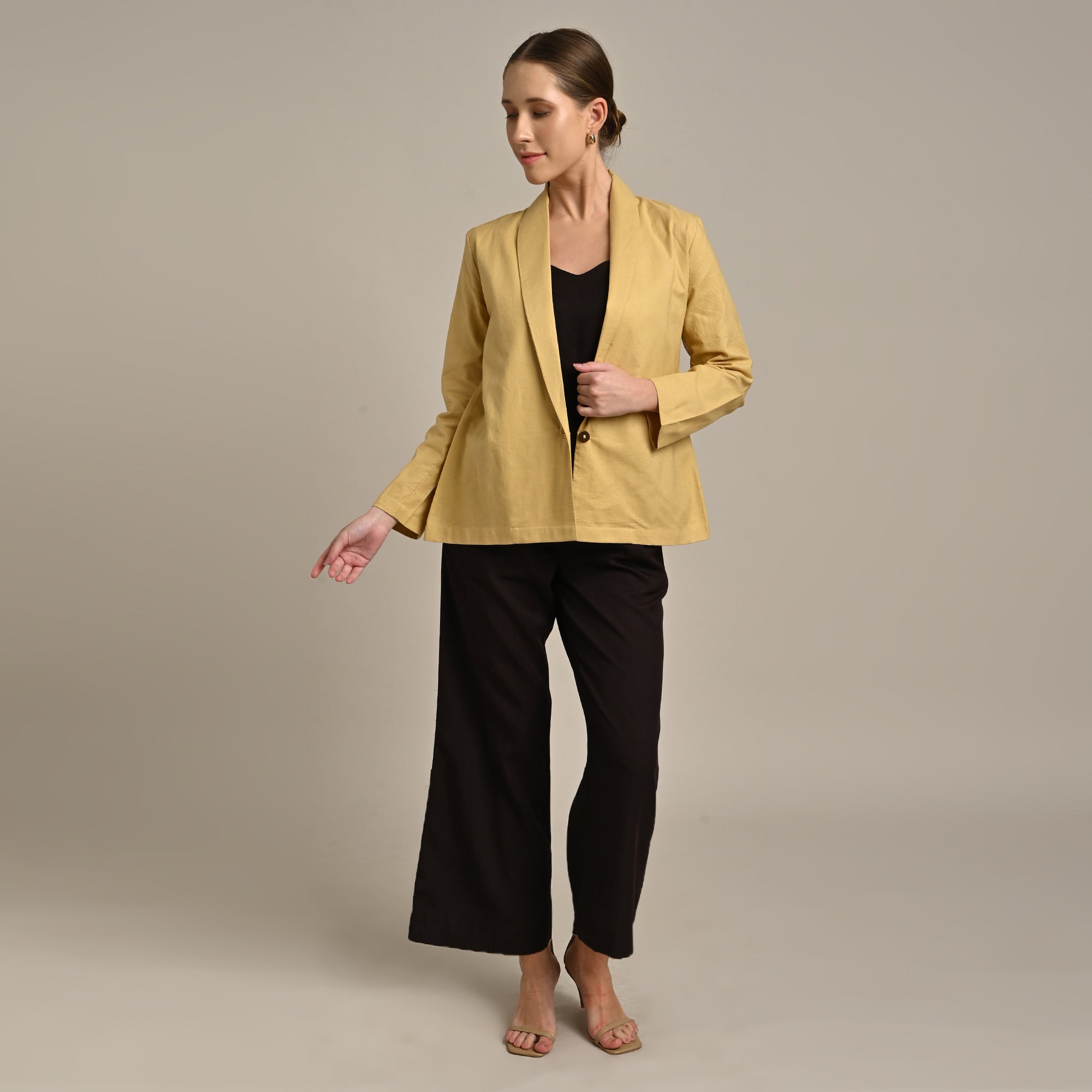 Donna Set of 3 - Long Shirt, Inner & Pants - Yellow & Coffee