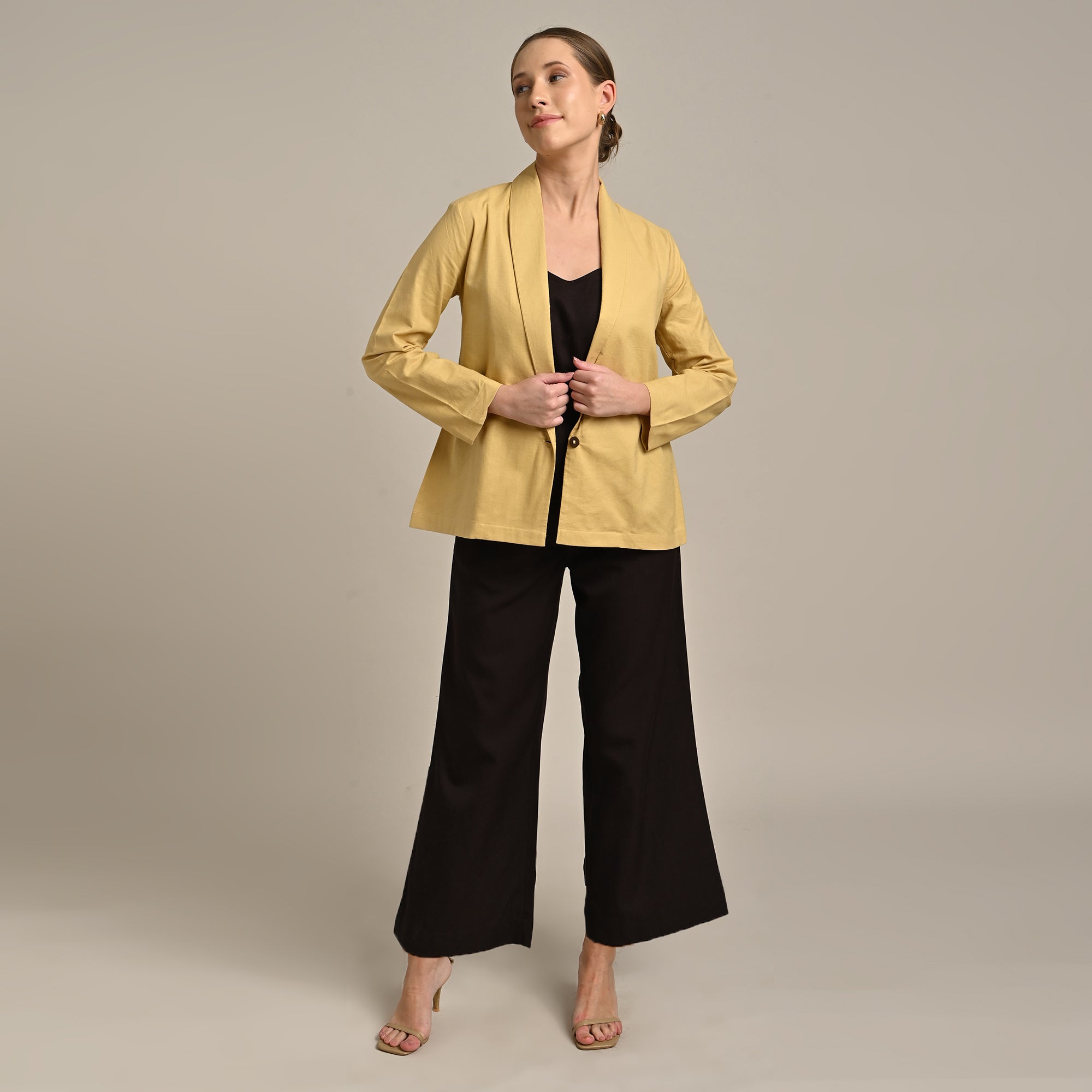 Donna Set of 3 - Long Shirt, Inner & Pants - Yellow & Coffee