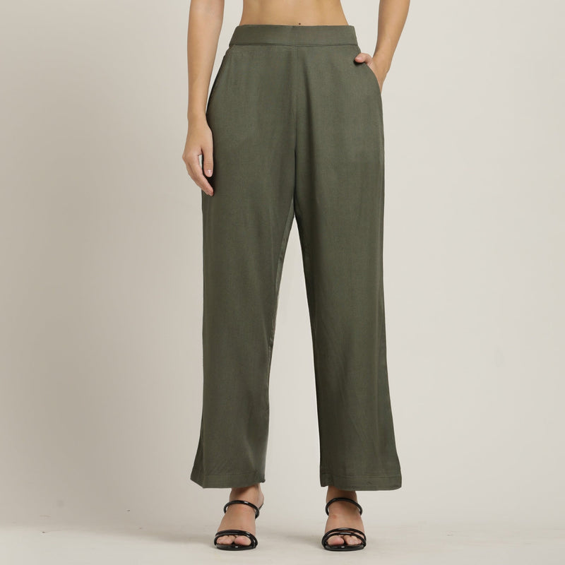 Rumi Co-ord Set - Pintuck Tunic & Pants - Olive Green